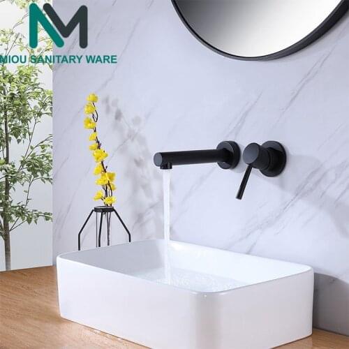Brass Matte Black Bathroom Sink Faucet Tap Hot Cold Wash Basin Water Swivel Spout Wall Mounted Bath Mixer