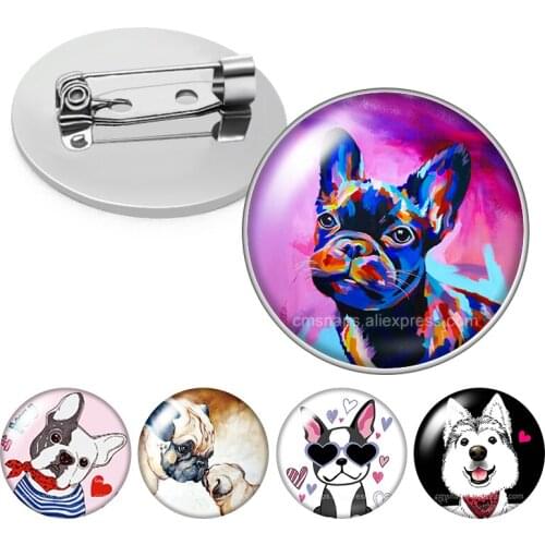 Love Dog Lovely cartoon Dogs Pet Family Bulldog Pug Glass cabochon Brooch Dome Photo Jewelry Brooches Pin Men Woman Gift