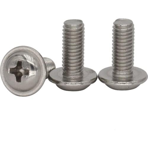 M3 M3*4 M3x4 M3*5 M3x5 M3*6 M3x6 304 316 Stainless Steel DIN967 Cross Phillips Recessed Round Pan Head Screw With Washer Collar