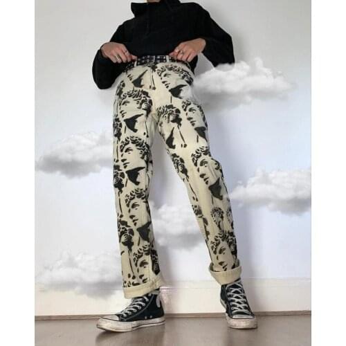 Fashion New Jeans Mens Trousers Loose Bleached Washed Straight Tie-dyed Offset Printing Denim Trousers Plus Size Mens Jeans