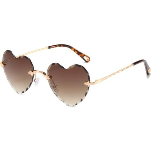 Fashion Heart Shape Sunglasses Rimless Flower Glasses Women Fashion Brand Design Metal Frame Candy Color Gradient Trend Glasses