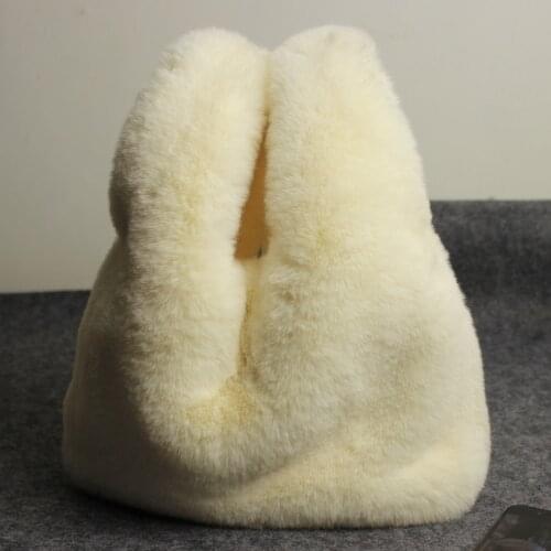 Ins Fashion Women Winter Faux Fur Clutch Bag Elegant Ladies Soft Rabbit Fur Handbag High Street Plush Tote Bags Women Travel Bag