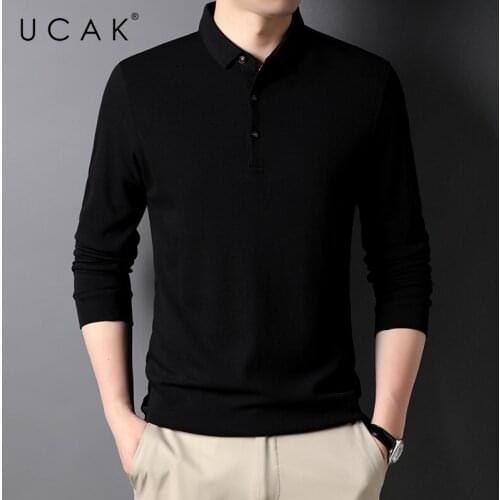UCAK Brand Classic Solid Color Turn-down Collar T Shirt Men Clothes Autumn New Arrivals Streetwear Long Sleeve T-Shirts U5694