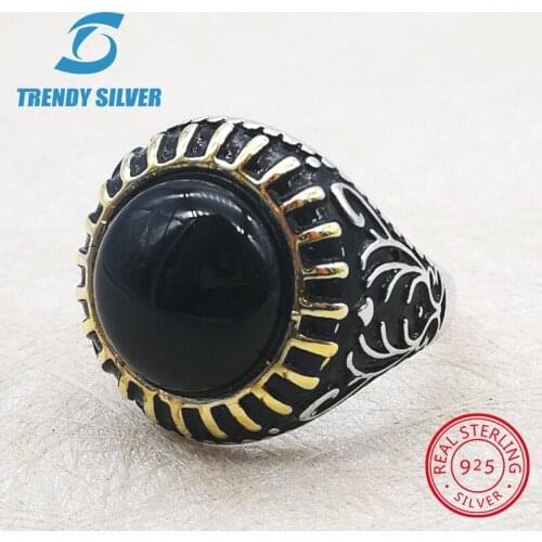 Silver 925 fine jewelry man rings men accessories turquoise gemstone natural black onyx red agate wholesale TRENDY SILVER TCR806