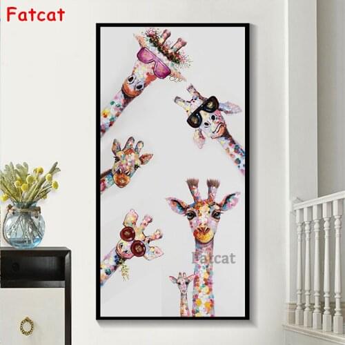 80x160cm Colorful Graffiti Full Square/round Diamond Painting Animal Curious Giraffes Family Embroidery Cross Stitch kit PP1921