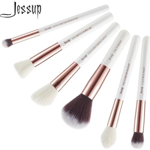 Jessup Professional Makeup Brushes Kit 6pcs White/Rose Gold Natural Hair Powder Concealer Highlighter Cosmetic Brush T224
