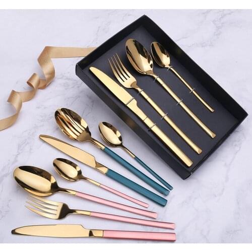 Hot Knight Series black green gold 304 stainless steel tableware set table knife fork table spoon dining Kitchenware dinnerware