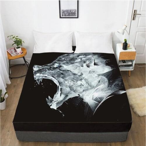 3D Printed Fitted Sheet Custom Design Mattress Fitted Cover Bed Linens Sheets Bedsheet 198*203cm Black Wolf Home Bedding
