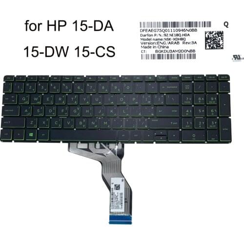 New Arabic backlit keyboard for HP Pavilion 15-DA 15-DW 15-DR 15-CS CW laptop computers keyboards light green keys 9Z.NE1BQ.H0A