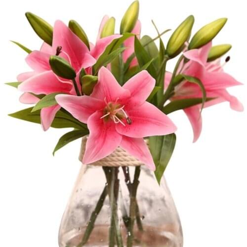 New Lily Flowers Latex Artificial 3 heads 36cm Artificial Flowers Bouquets For new House Home Wedding Festival Decoration