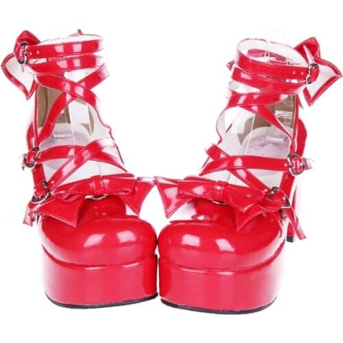 2019 New Japanese Style Lolita Shoes Anime Cosplay Shoes/Boots Girls Princess Shoes High Heels Womens Shoes w/Bowknot