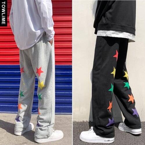New Harajuku Stylish Star Print Casual Pants For Men Women Streetwear Wide Leg Leisure Sweatpants Joggers Pants Trousers