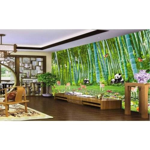 Custom photo 3d wallpaper Non-woven mural wall sticker Bamboo panda baby deer painting 3d wall room murals wallpaper