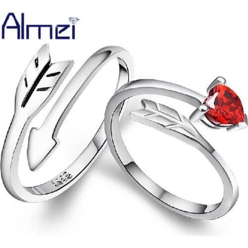 Almei 49% off Silver Couple Ring Heart Jewelry Wedding CZ Zircon Anillos Mujer Fashion Pair Rings Women Men Anel Masculino Y080