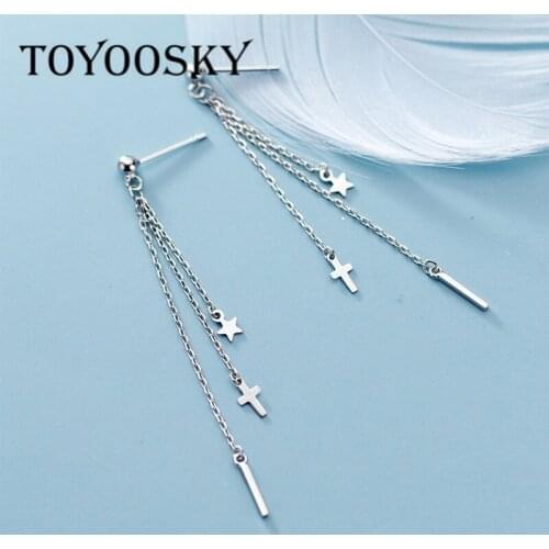 100% 925 Sterling Silver Star Cross Tassel Earrings for Women Dangle Earring Fine Jewelry Lady Girls Gift 2020 Design