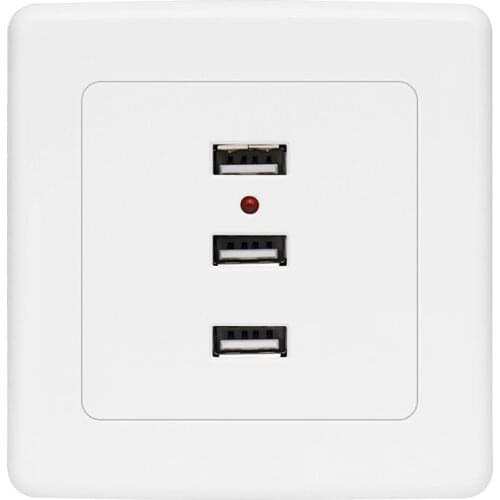 CXFG 3-Port USB Wall Socket Charger AC Power Adapter Plug Electric Socket Board 220V To 5V White Panel 3-Port Power Socket 86*86