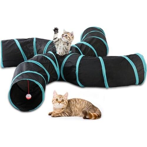 Foldable Pet Tunnel Multi-channel Cat Dog Tent S-type Four-channel Kitty Toys Peek Hole Rabbit Puppy Traning Funny Toy Channel