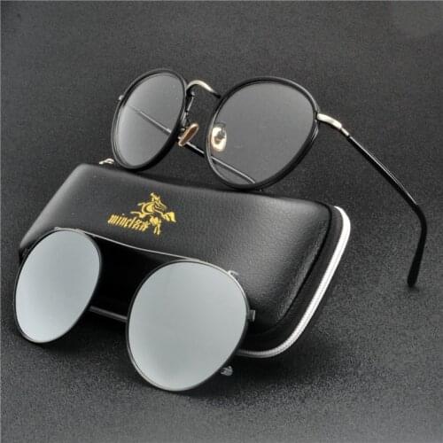 MINCL/ Round Clip On Sunglasses For Men Polarized TR90 Metal Spectacle Frame Myopia Prescription Glasses Women Sunglasses NX