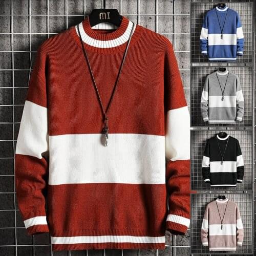 DYB&ZACQ Brand New O-collar Sweater Men Warm Korean Version of The Handsome Stitching Knit Bottom Sweater Sweater Men