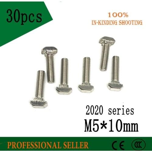 T screw 30pcs 2020 Series M5*10 mm Hammer Head T Bolt Screw Nickel Plated For 2020 Aluminum Profile T-slot