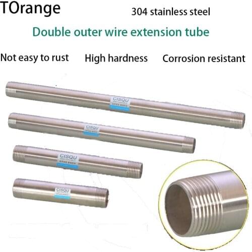 304 stainless steel extension pipe 1/2IN 3/4IN 1 IN lengthened double outer wire seamless pipe DN15 water pipe fittings