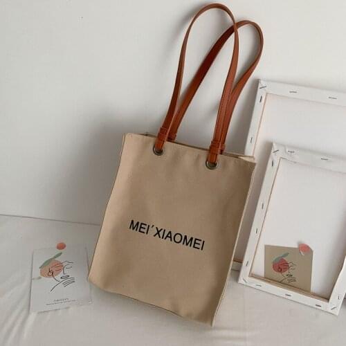 Vintage Casual Tote Bag Women Collage Student Canvas Handbag Letter Print Zipper Shoulder Bag For Women Ladies Hand Bags Bolso