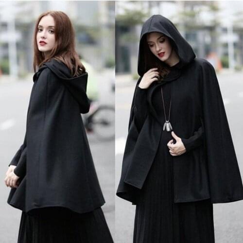 Women Cloak Hooded Capes Autumn Winter Button Decoration Loose Version Simple Style Solid Color Ponchos Clothing Fashion New