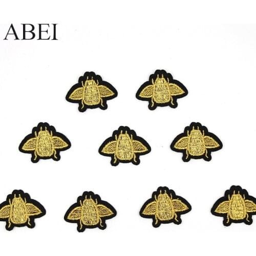 10pcs/lot Gold Thread Embroidered Insect Patches Iron On Fashion Animal Stickers Diy Coats Motif Badge Children Clothes Patch