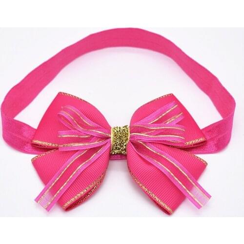 10pc Wholesale 2018 Newborn bowknot hair ribbon bow golden lace elastic band hair band skinny stretchy children hair accessories