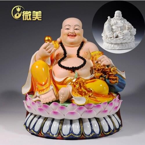 12 "Maitreya Chinese arts and crafts like sitting on the lotus TV cabinet Dehua Buddha ceramic Buddha belly Feng Shui wealth Bud