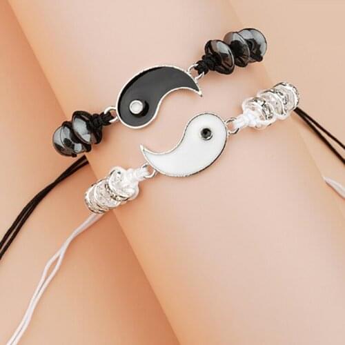 2pcs Mathing Yin Yang Adjustable Cord Bracelets For Couple Handmade Braided Bracelets For Friend Gifts