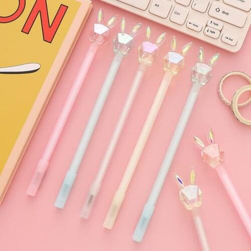 48 pcs/lot Kawaii Crystal Rabbit Gel Pen Cute 0.5 mm black Ink Signature Pens Promotional Gift School Supplies