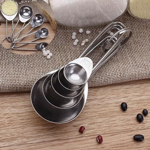 5PCS Stainless Steel Measuring Cup Kitchen Tool Scale Measuring Spoons Scoop For Baking Cooking Teaspoons Sugar Coffee Tools Set