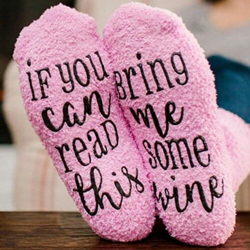 5/pack Novelty Fuzzy Wine Socks Cupcake Socks If You Can Read This Bring Me Wine
