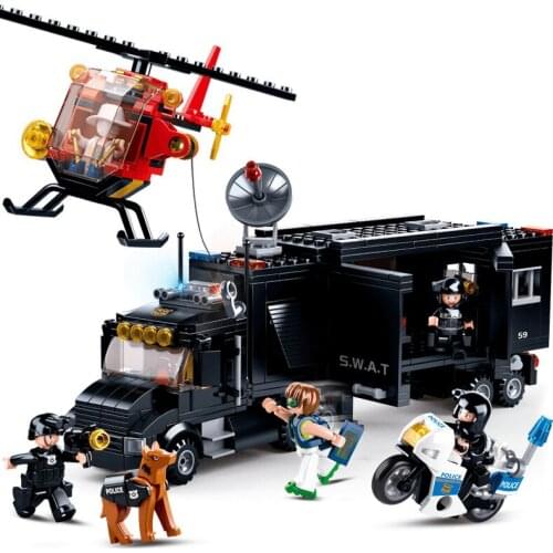 540Pcs City Police Patrol Truck Motorcycle Helicorpter Models Educational Building Blocks Toys DIY Birthday Present Small Bricks