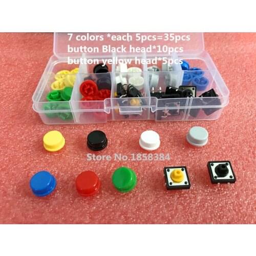 9Types=50PCS Tactile Push Button Switch Momentary 12*12*7.3MM Micro switch button + 25PCS Tact Cap(5 colors) for Arduino