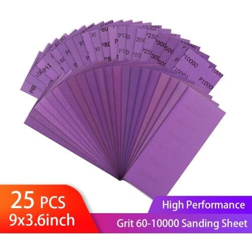 9X3.6" Wet Dry Sanding Sheets 60-10000 Grit High Performance Abrasive Sand Paper for Wood Furniture Metal Auto Polishing 25 pcs