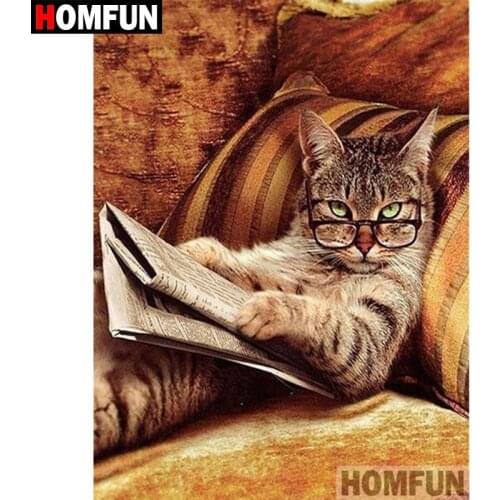 HOMFUN 5D DIY Diamond Painting Full Square/Round Drill "Animal cat" 3D Embroidery Cross Stitch gift Home Decor A02233