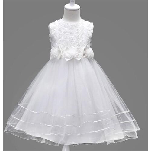 Baby girl white Sleeveless princess dress girls 2018 Kids Vest Sling Lace bowknot belt party evening Dresses for wedding frocks