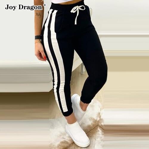 Fashion Women High Waist Casual Pants Autumn Summer Black Stitching Trousers Sportswear Jogger Pencil Sports Female Clothing