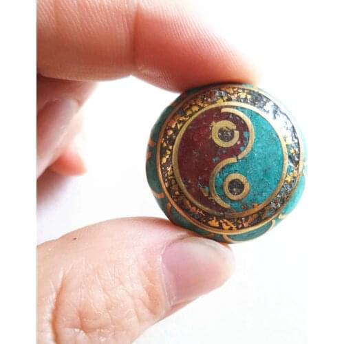NBB110 Nepal Handmade Beads Inlay Colorful Stone Big Drum Bead Taiji