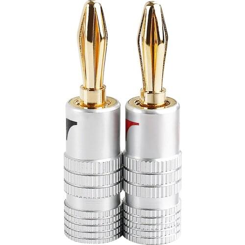 For 24K gold-plated 4MM banana connector with screw lock for audio jack speaker plug, black and red positive and negative