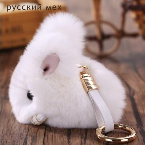 Genuine Rex rabbit Fur mini bunny Keychain Pompon keyring for Bag Charm Pendant gift car pendant