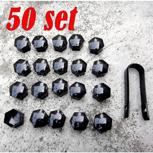 50 Set Black Wheel Lug Nut Center Covers Bolt Caps & Removal Tool Fit for VW Passat For Audi A4 321601173A 17mm