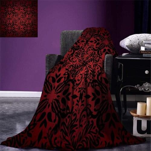 Red and Black Queen Size Throw Blanket Tribal Mandala Ethnic Oriental Design Flowers and Leaves Frame Image Warm Microfiber