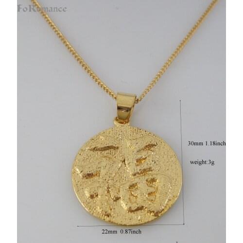 Min order 10$ CAN MIX /- YELLOW GOLD GP 18" 20" 24" CIRCLE LINK CHAIN NECKLACE & CHINESE CHARACTER WEATTH HAPPY ROUND PENDANT