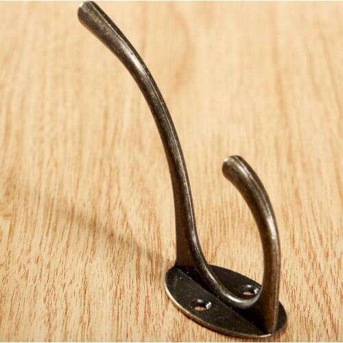 Wall Hook Retro double hooks Mount Hanger Bathroom Bedroom Closet Door Coat Hat Robe Holder Antique Brass Metal 1x