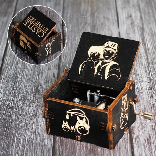New Black Wooden Hand Cranked Music Box christmas music box Spirited Away Gift Decorator Birthday Presentt