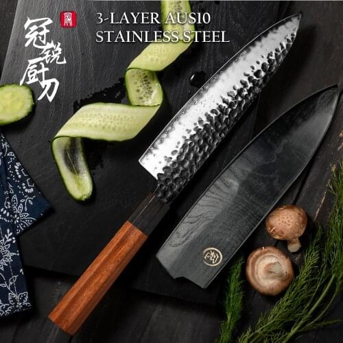 Handmade Chef Knife 3 Layers Japanese AUS10 Stainless Steel ECO Friendly Kitchen Cooking Tools Vegetables Slice Professional NEW