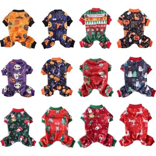 Halloween Dog Pajamas Winter Pet Clothes Christmas Cat Pyjama for Small Dogs Jumpsuits Coat Warm Sleepingwear Chihuahua Pomerani
